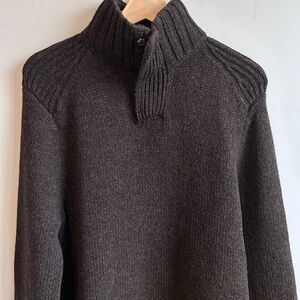 Gap Sweater Mens M Brown Ribbed Knit Wool Blend Fisherman Collar